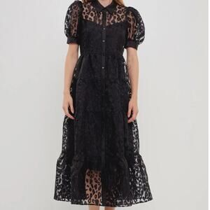 English Factory Black Animal Print Chiffon Dress – Size Medium
